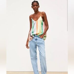 ZARA Satin Multi-colored‎ Striped Top in Size M CP